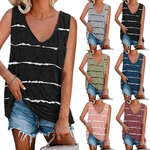 Plus Size 6-20 Womens Tie-Dye Tank Tops Summer Casual Baggy T Shirt Blouse Vest - Picture 1 of 22