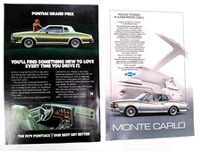 Pontiac Grand Prix, GM Monte Carlo 1979 Vintage Ad 9 x 6.75 2 pcs- Original Clip