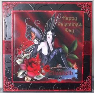 Handmade personalised Gothic Valentine's Day Card with a fairy & rose design - Picture 1 of 3