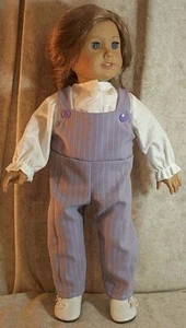 Doll Clothes fit American Girl 18" inch Overalls Lilac Pinstripe White Blouse - Picture 1 of 1