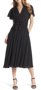 Gal Meets Glam Collection BLACK Women's Jane Tie Waist MIDI Dress, US 8 - Picture 1 of 3