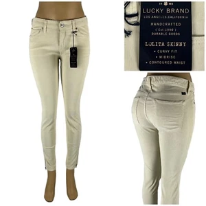 Pantaloni Lucky Brand donna 26 x 29 Lolita skinny curvy fit velluto a coste beige nuovi con etichette - Foto 1 di 13