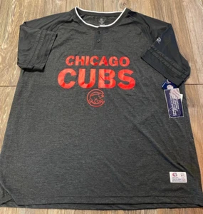 NWT Mens Chicago Cubs Black Premium Short Sleeve Henley Shirt Size 3XL - Picture 1 of 4