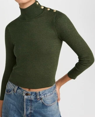 L'AGENCE green Kamdyn crop mock turtleneck 3/4 sleeve top size XL - Image 1 of 4