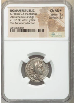 102 a.C., C. Fabio C. f. Adriano. AR Denarius, NGC Choice AU Star 5/5 - 5/5 Foto 1 de 2