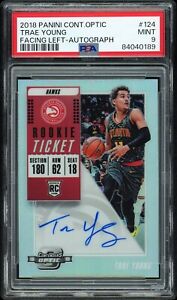 Trae Young 2018-19 Contenders Optic Prizm Rookie Ticket Variation Auto PSA 9