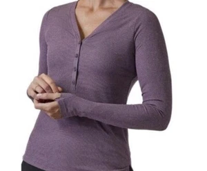 ATHLETA Shirt Womens Small Purple Long Sleeve Stretch Uptempo Ribbed Henley Top - Picture 1 of 8