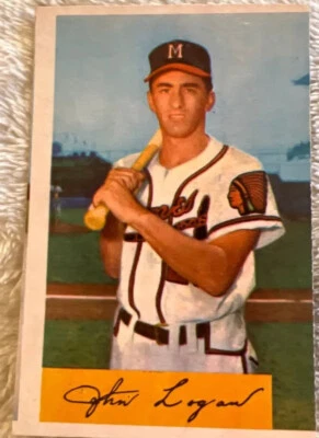 1954 Bowman Baseball Johnny Logan #80a Milwaukee Braves Vintage MLB Card - Image 1 of 3