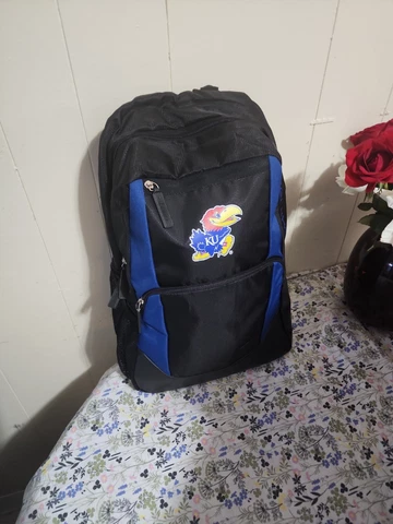 KU Kansas University Kansas Jayhawks Stealth Backpack Black w/ Blue Trim by Logo Cover