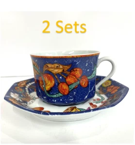 HERMES PIERRES d'ORIENT et d'OCCIDENT Porcelain Coffee Cup & Saucer 2 Sets - Picture 1 of 17