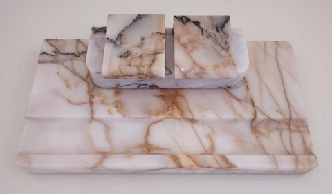 Vintage Desk Set Marble Inkwell Cover
