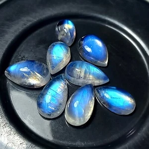 23 Carat Untreated Blue Fire Rainbow Moonstone Pear Shape 8 Piece Wholesale Lot - Picture 1 of 5