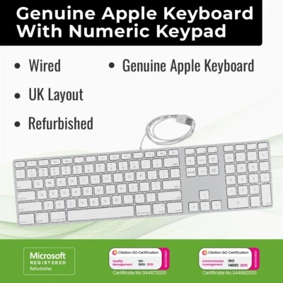 Genuine Apple Keyboard UK Standard Layout with Numeric Keypad USB Wired - Image 1 of 4
