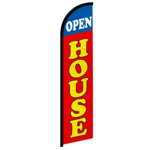 Open House Full Curve Windless Swooper Flag Real Estate BL/RD - Picture 1 of 2