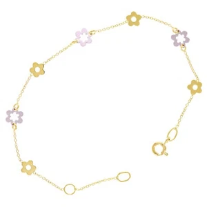 Italian 14k Two-Tone Gold Flower Charm Bracelet 7" 1.8 grams - Picture 1 of 4