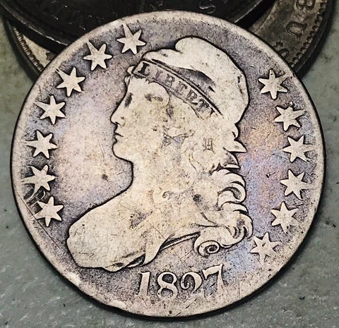 1827 Capped Bust Half Dollar 50C Square Base 90% Silver US Coin CC15858 Cover