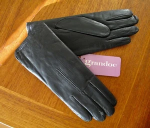 Womens Black Leather Gloves Grandoe Genuine Fur sz L and S New - Picture 1 of 11