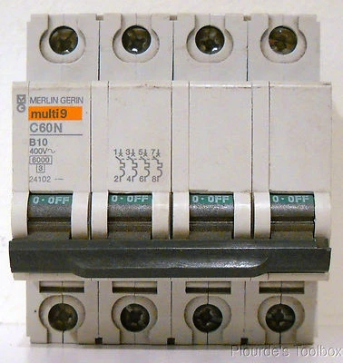 New Schneider Merlin Gerin 10A Multi-9 Miniature Circuit Breaker, 4-Pole, 24102 - Image 1 of 4