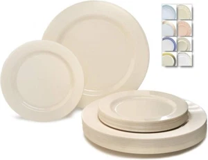 120 Plates Pack,(60 Guests) Heavyweight Premium Disposable Plastic Plates Set - Picture 1 of 5