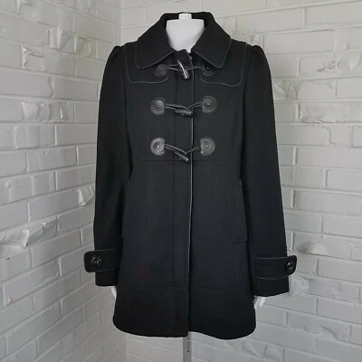 Guess Women's Black Wool Pea Coat Toggle Close-Collared-FullyLined-Cuffed Sz M - Image 1 of 4