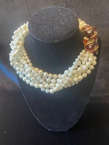 Kenneth J Lane vintage multi strand pearl necklace w/lucite and crystal shells - Picture 1 of 5