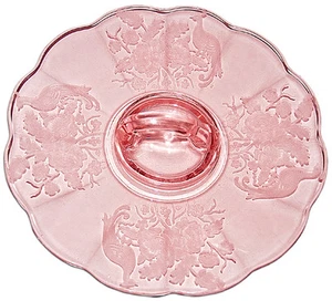 Paden City Peacock & Rose / Nora Bird Pink Loop Handled Handled Server / Tray - Picture 1 of 3