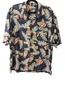 Tommy Bahama Bongo Drums Aloha Camp 100% Silk Hawaiian Shirt Mens Large - Picture 1 of 7