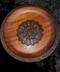 Vintage Floral Wooden Folk Art Wood Carved Decorative 9" Plate Made In Poland? - Picture 1 of 6