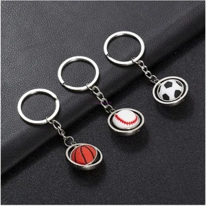 Spinning Sports Keychain Basketball Soccer Golf Baseball Alloy Metal Key Ring - Picture 1 of 10