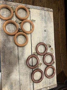 Vintage Wooden Curtain Rings w/ Brass Clips Set of 5 – Mid Century Style  - Picture 1 of 5