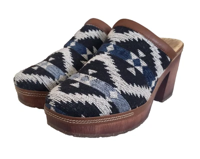 Zueco de plataforma Korks Kork Ease Lori tela azteca grueso tacón bloque para mujer talla 11M Foto 1 de 4