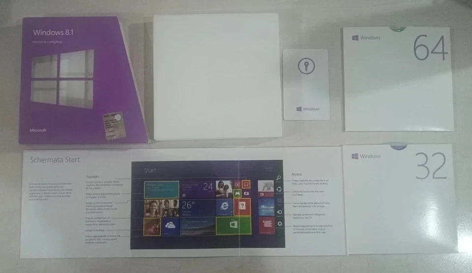 Sistema operativo Microsoft  Windows 8.1 32/64 Bit completo/upgrade con Key Card - Immagine 1 di 4