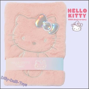 Sanrio Hello Kitty Silver Pink Fluffy Cover Notebook Journal Faux Fur Soft Lined - Picture 1 of 19
