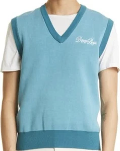 NWOT Bogey Boys Mens Sweater Vest Medium V Neck Golf Macklemore 100% Cotton Blue - Picture 1 of 9