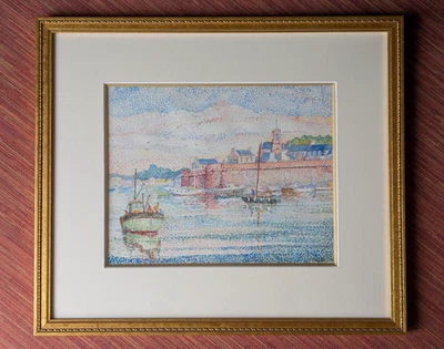 Acuarela Yvonne Canu impresionista francesa de mediados de siglo "Le Port De Concarneau" Foto 1 de 4