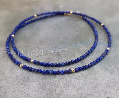 Colar de contas redondas de pedra preciosa natural lápis-lazúli azul facetado 3 mm 14-48"" - Imagem 1 de 4