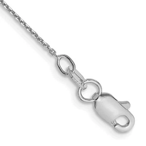 14K White Gold .8mm Diamond-cut Open Link Cable with Lobster Clasp Anklet 10" - Picture 1 of 2