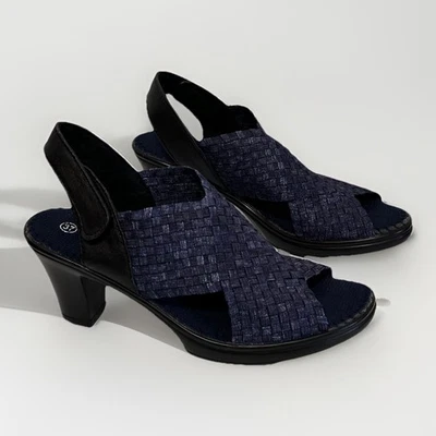 Босоножки Bernie Mev Beatrice эластичные тканые с ремешком на спине на каблуке синие 37 - Изображение 1 из 4