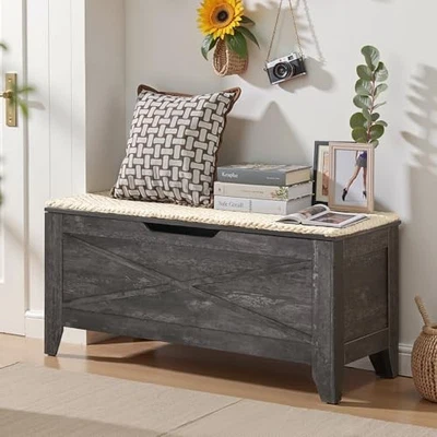  Cofre de almacenamiento de 43,3" con almacenamiento superior elevador, estilo granja 43,3" W gris carbón Foto 1 de 4