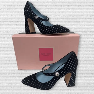 Kate Spade Black Velvet & Silver Accent Maren Mary Jane Heels Sz 6.5 NWB - Picture 1 of 7