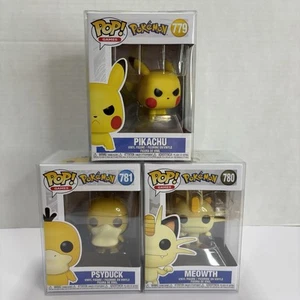 Funko Pop! Pokémon Series 6 Set Psyduck #781 Pikachu #779 Meowth w/ Protectors - Picture 1 of 20