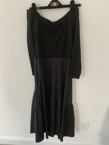 Midi-Kleid aus schwarzer Baumwollpopeline mit Biesen und Schulterfrei neu ohne Etikett - Bild 1 von 8