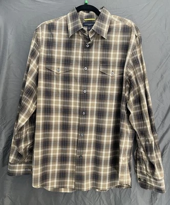Camisa Banana Republic Para Hombre Grande Marrón A Cuadros Sin Hierro Calce Ajustado Con Botones Foto 1 de 4