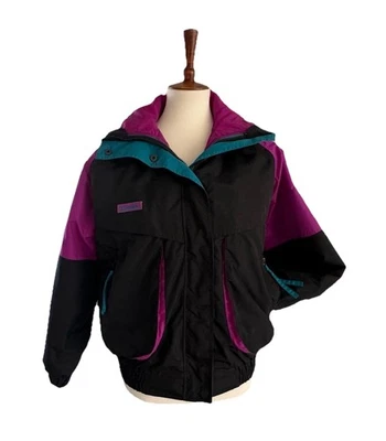 Vintage 90s Columbia Powder Keg 3 in 1 Ski Jacket Womens Sz M Black Purple Teal - Image 1 of 4