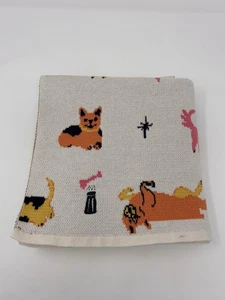 Vintage Baby Blanket with Dogs – Knit Woven Cotton Nursery Crib Throw 39x30 - Picture 1 of 9