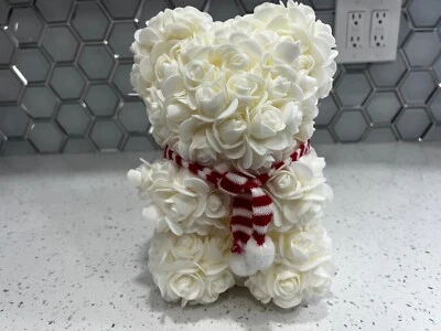 Oso de peluche rosa blanca eterna flor artificial Foto 1 de 4