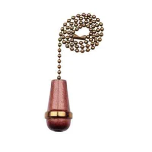 12 in. Walnut and Antique Brass Wooden Cone Pull Chain for Ceiling Fan and Light - Picture 1 of 1