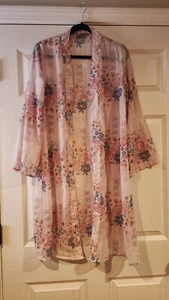 Jorga lightweight sheer pink and blue floral long kimono top M - Picture 1 of 4