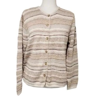 Cárdigan Van Heusen Suéter Mujer Talla Mediana Beige Rayas con Botones Foto 1 de 4