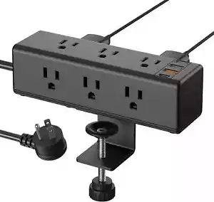 Desk Clamp Power Strip with 9 Outlets Desktop Edge Mount Surge Protector - Picture 1 of 7